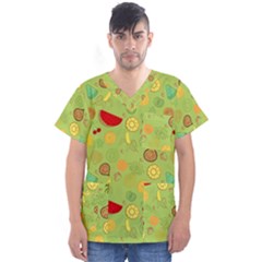 Art Fruits Pattern Men s V-neck Scrub Top