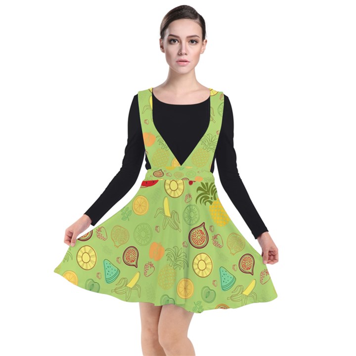 Art Fruits Pattern Plunge Pinafore Dress