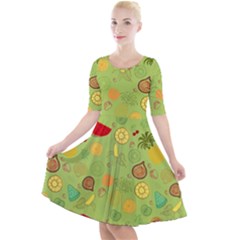 Art Fruits Pattern Quarter Sleeve A-line Dress