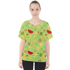 Art Fruits Pattern V-neck Dolman Drape Top