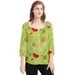 Art Fruits Pattern Chiffon Quarter Sleeve Blouse