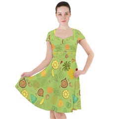 Art Fruits Pattern Cap Sleeve Midi Dress