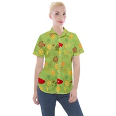 Art Fruits Pattern Women s Short Sleeve Pocket Shirt