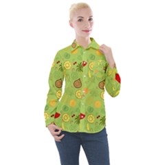 Art Fruits Pattern Women s Long Sleeve Pocket Shirt