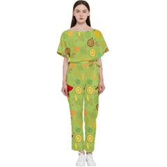 Art Fruits Pattern Batwing Lightweight Chiffon Jumpsuit