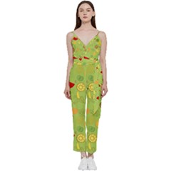 Art Fruits Pattern V-neck Camisole Jumpsuit by Maspions