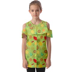 Art Fruits Pattern Fold Over Open Sleeve Top by Maspions