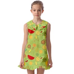 Art Fruits Pattern Kids  Pilgrim Collar Ruffle Hem Dress