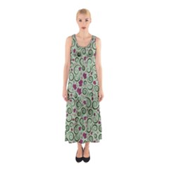 Swirls Foliage Leaves Green Sleeveless Maxi Dress