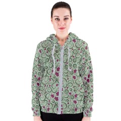 Swirls Foliage Leaves Green Women s Zipper Hoodie