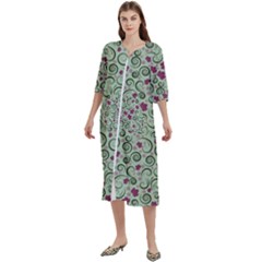 Swirls Foliage Leaves Green Women s Cotton 3/4 Sleeve Nightgown