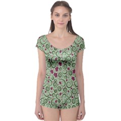 Swirls Foliage Leaves Green Boyleg Leotard 