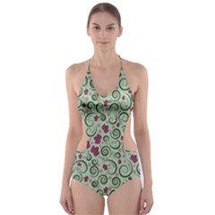 Swirls Foliage Leaves Green Cut-out One Piece Swimsuit