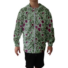 Swirls Foliage Leaves Green Kids  Hooded Windbreaker