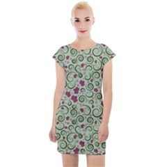 Swirls Foliage Leaves Green Cap Sleeve Bodycon Dress