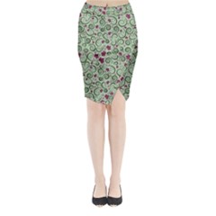 Swirls Foliage Leaves Green Midi Wrap Pencil Skirt