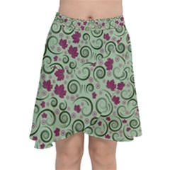 Swirls Foliage Leaves Green Chiffon Wrap Front Skirt