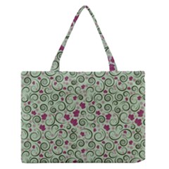 Swirls Foliage Leaves Green Zipper Medium Tote Bag