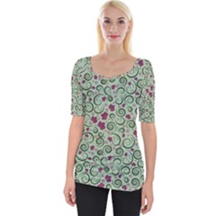 Swirls Foliage Leaves Green Wide Neckline T-shirt