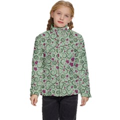 Swirls Foliage Leaves Green Kids  Puffer Bubble Jacket Coat