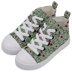 Swirls Foliage Leaves Green Kids  Mid-top Canvas Sneakers