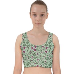 Swirls Foliage Leaves Green Velvet Racer Back Crop Top by Maspions