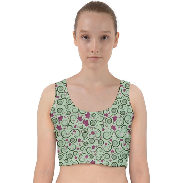 Swirls Foliage Leaves Green Velvet Racer Back Crop Top