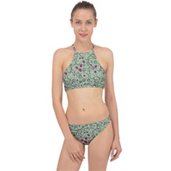 Swirls Foliage Leaves Green Halter Bikini Set by Maspions