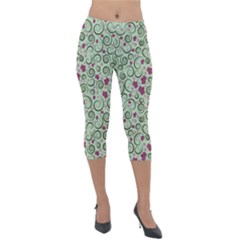 Swirls Foliage Leaves Green Lightweight Velour Capri Leggings 