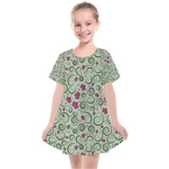 Swirls Foliage Leaves Green Kids  Smock Dress