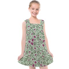 Swirls Foliage Leaves Green Kids  Cross Back Dress