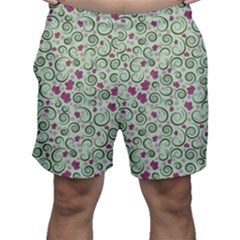 Swirls Foliage Leaves Green Men s Shorts