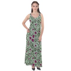 Swirls Foliage Leaves Green Sleeveless Velour Maxi Dress by Maspions