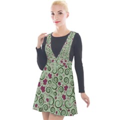 Swirls Foliage Leaves Green Plunge Pinafore Velour Dress