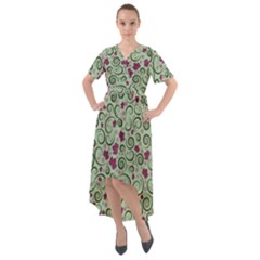 Swirls Foliage Leaves Green Front Wrap High Low Dress