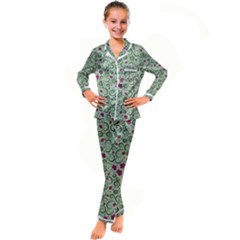 Swirls Foliage Leaves Green Kids  Satin Long Sleeve Pajamas Set