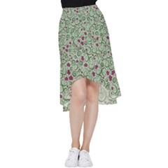 Swirls Foliage Leaves Green Frill Hi Low Chiffon Skirt