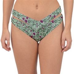 Swirls Foliage Leaves Green Double Strap Halter Bikini Bottoms