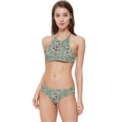 Swirls Foliage Leaves Green Banded Triangle Bikini Set by Maspions