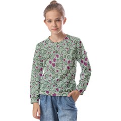 Swirls Foliage Leaves Green Kids  Long Sleeve T-shirt With Frill 