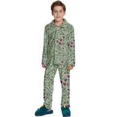 Swirls Foliage Leaves Green Kids  Long Sleeve Velvet Pajamas Set