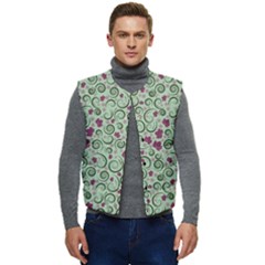 Swirls Foliage Leaves Green Men s Button Up Puffer Vest	