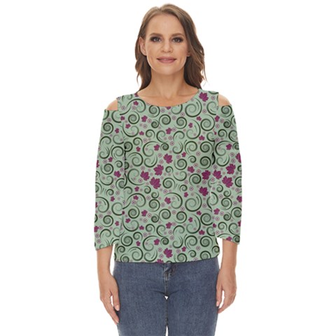 Swirls Foliage Leaves Green Cut Out Wide Sleeve Top by Maspions