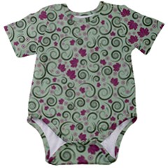 Swirls Foliage Leaves Green Baby Short Sleeve Bodysuit