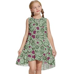 Swirls Foliage Leaves Green Kids  Frill Swing Dress