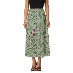 Swirls Foliage Leaves Green Classic Midi Chiffon Skirt