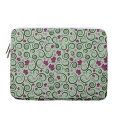 Swirls Foliage Leaves Green 14  Vertical Laptop Sleeve Case With Pocket