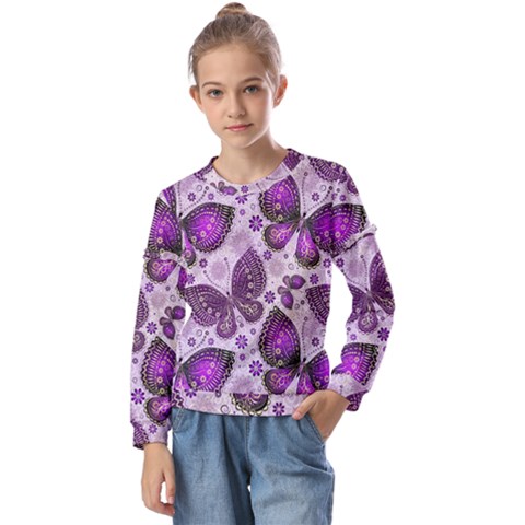 Butterflies Butterfly Insect Animal Nature Kids  Long Sleeve T-shirt With Frill  by Maspions