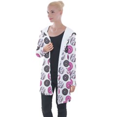 Pattern Seamless Design Decorative Longline Hooded Cardigan