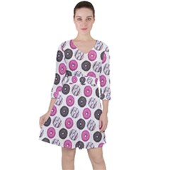 Pattern Seamless Design Decorative Quarter Sleeve Ruffle Waist Dress